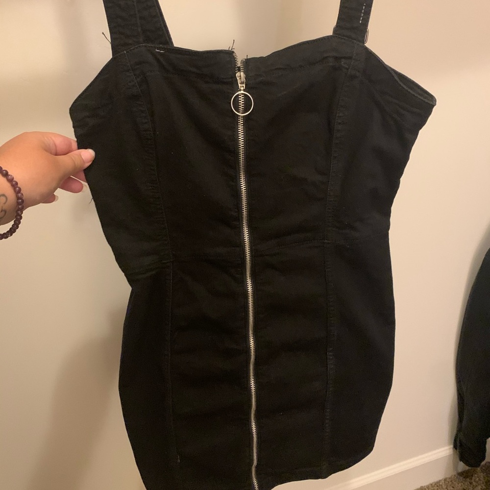 Black zip up mini dress